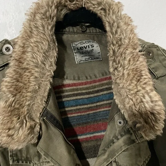 Levis Jacket Army Green Military Cargo Pockets Zip Snap Women's 6 - Picture 7 of 8